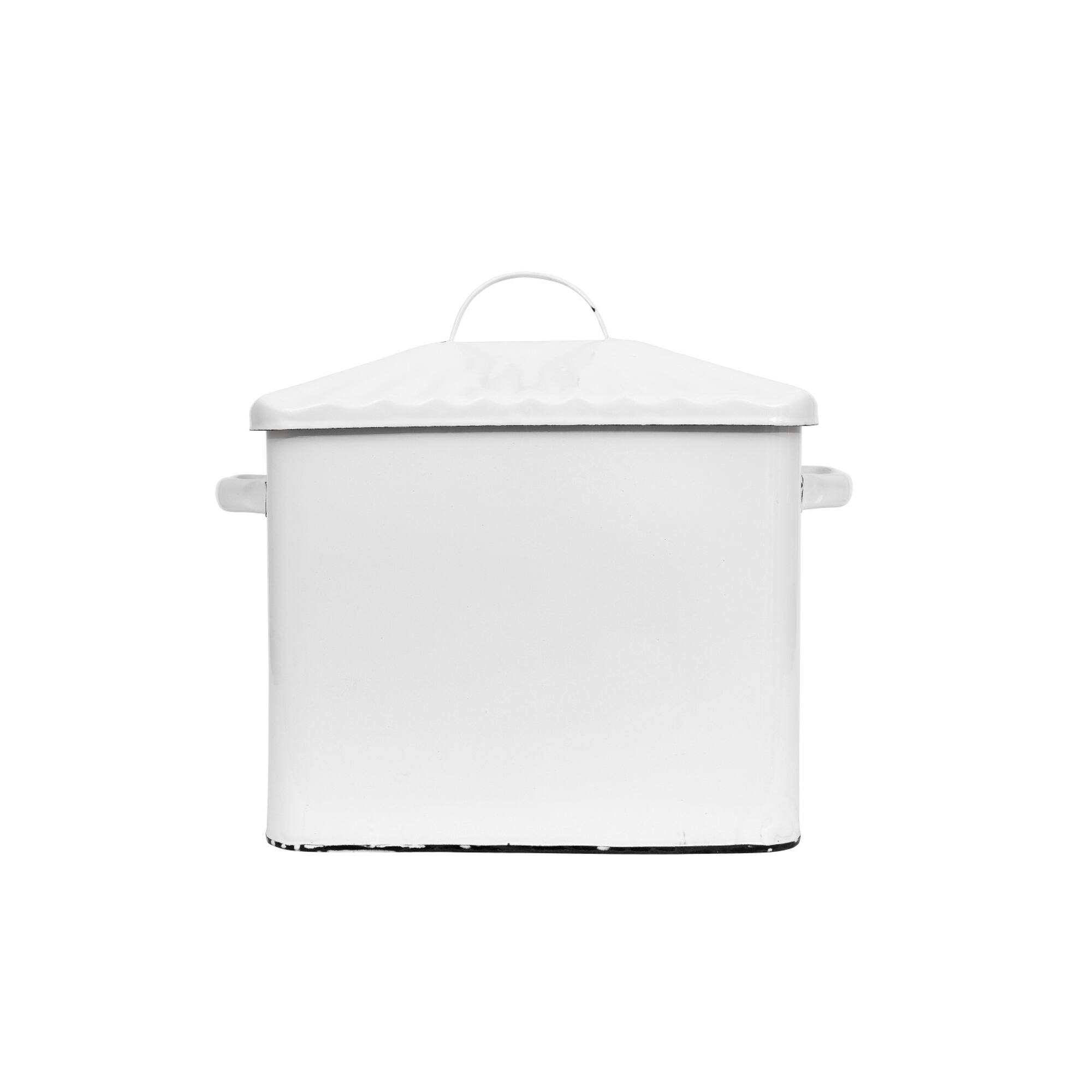 Hello Honey® 13.5" Enameled Metal Distressed White Bread Box with Lid
